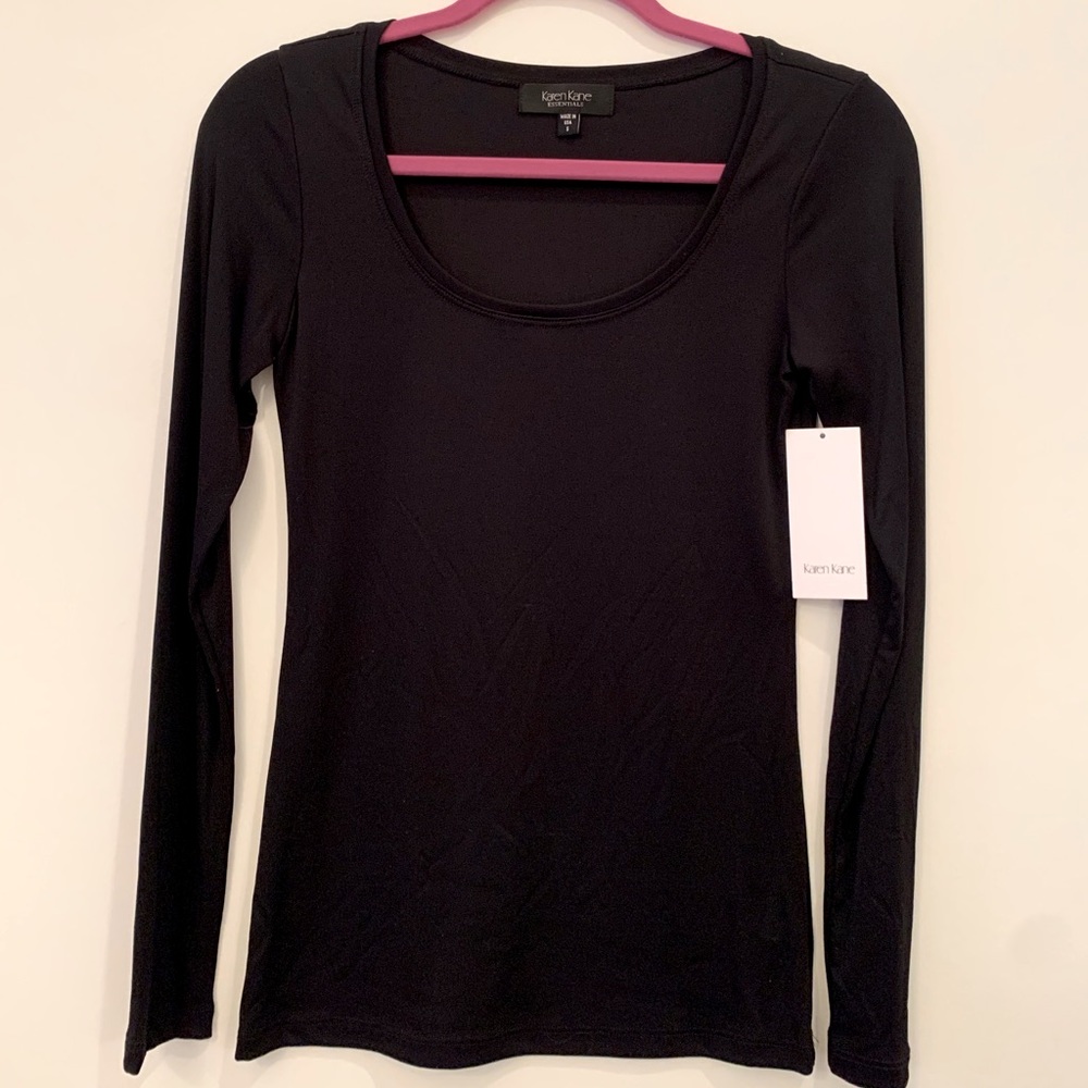 Black ribbed scoop neck long sleeve